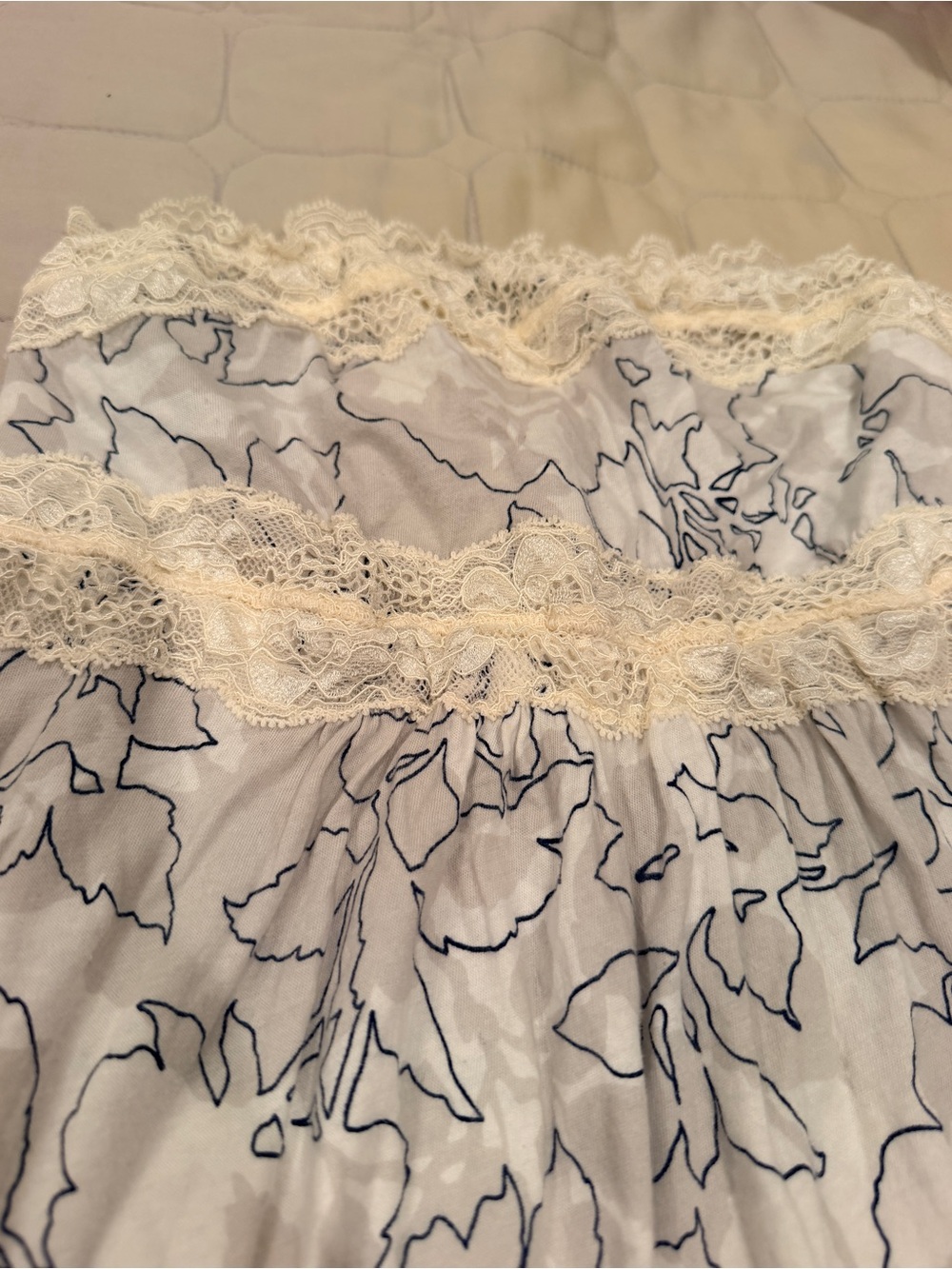 Abercrombie & Fitch Cream and Navy Strapless Floral Lace-Trim Dress - Picture 3 of 5